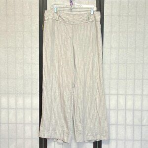INC Wide Leg Pinstripe Linen Trousers Grey White High Waist Pants Slacks 12